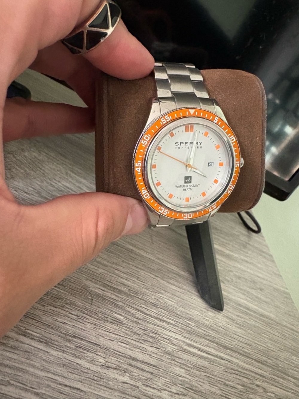 Sperry Men’s Silver Stainless Watch with Orange Bezel